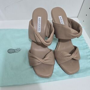 Aquazzura Women's Twisted Leather Sandals, 38 in Tan/Beige